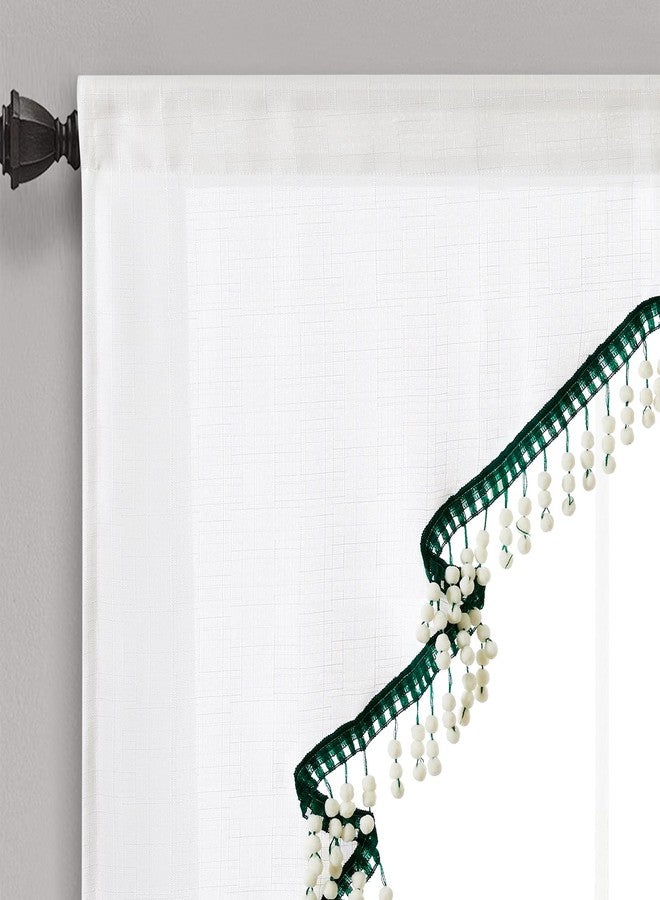 Estmy Boho Cute Christmas Tree Kitchen Curtain, White and Green, 47'W x 36'L, 1PCS - Image 3